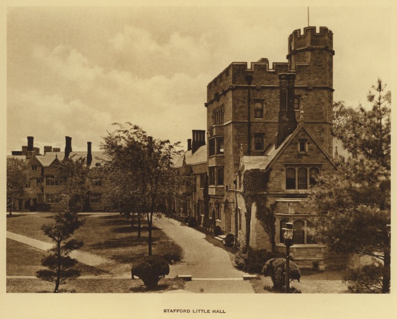 プリンストン大学（Princeton University）。スタッフォード・リトル・ホール(白黒写真) 作： アメリカの写真家（後）