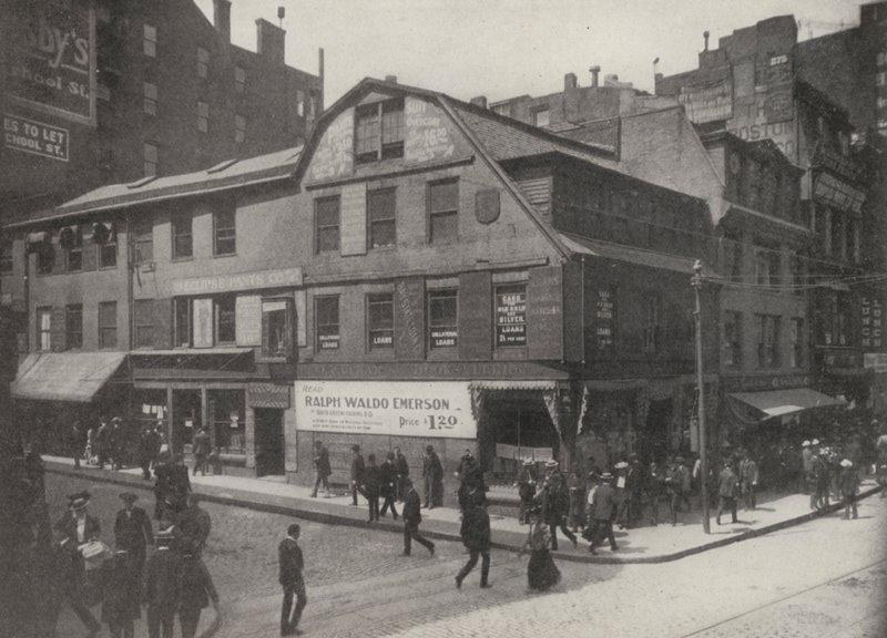 ボストン1712年に建てられた旧コーナー書店（モノクロ写真） 作： アメリカの写真家