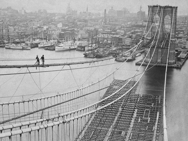 ブルックリン橋 リトグラフ 木製フレーム付き ブルックリン橋、1883年