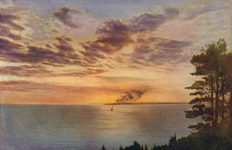 シカゴミシガン湖の夕日（カラー写真） 作： アメリカの写真家