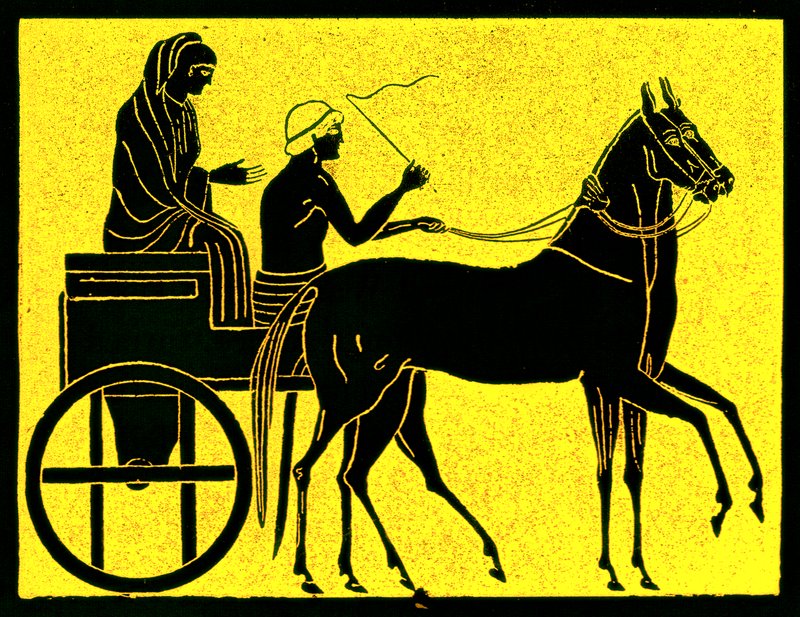 ギリシャの戦車、ビクターデュルイによるギリシャの歴史からの挿絵、1890年発行（デジタル補正画像） 作： アメリカの学校