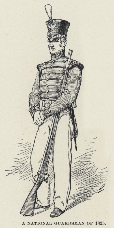 1825年の国家警備隊員（リトグラフ 作： アメリカの学校