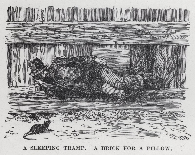 A Sleeping Tramp, A Brick for a Pillow (litho) 作： アメリカの学校