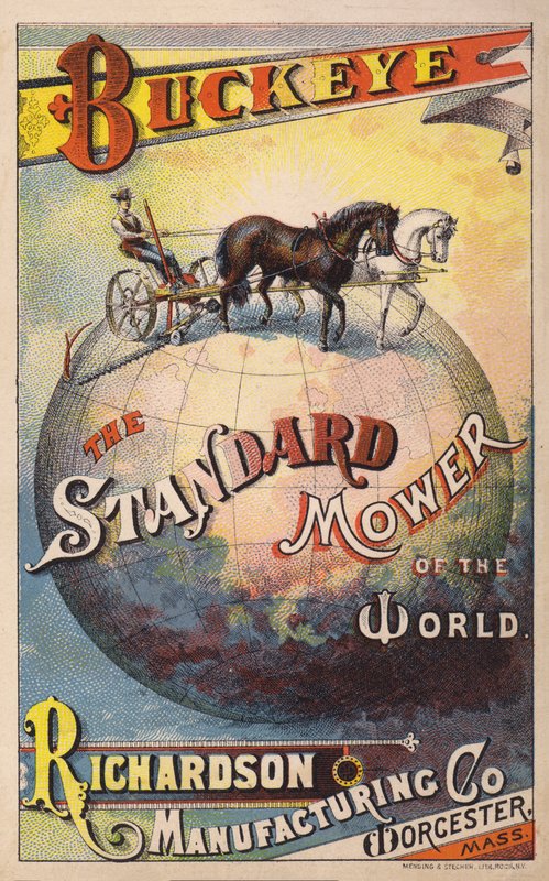 Richardson Manufacturing CompanyのBuckeyeの馬車、c1880sを宣伝するアメリカのトレードカード 作： アメリカの学校