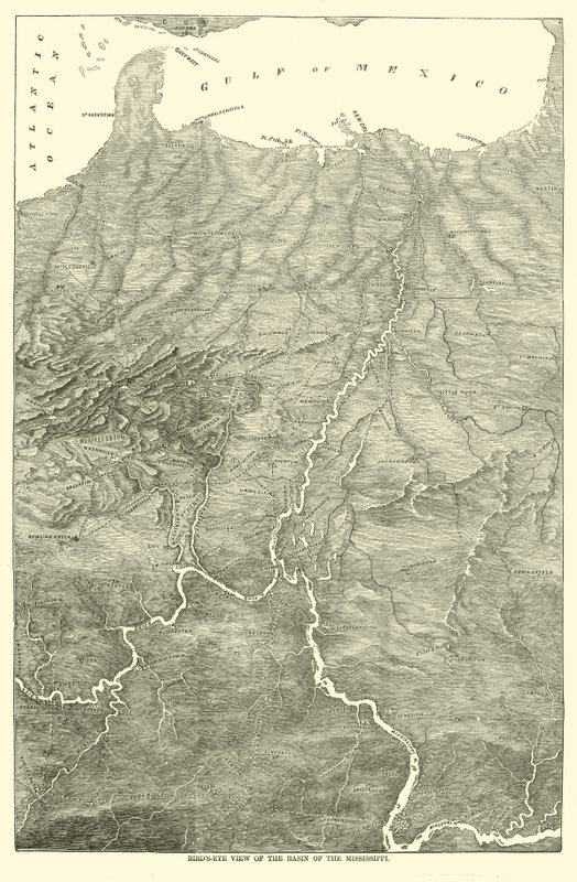 ミシシッピ川流域の鳥瞰図、1862 作： アメリカの学校