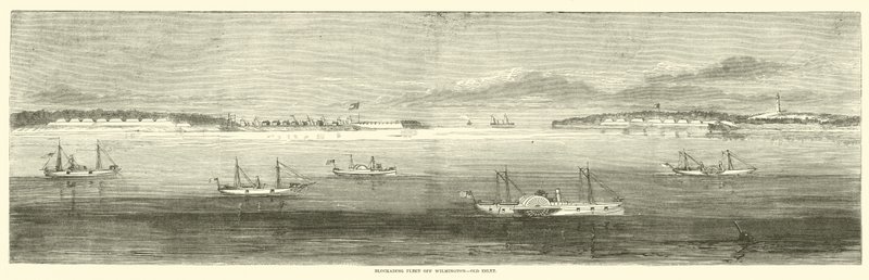 1864年10月、オールドインレットのウィルミントン沖の封鎖艦隊 作： アメリカの学校
