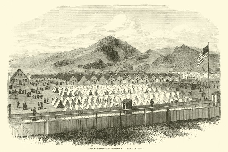 1865年5月、ニューヨーク州エルミラにある南軍捕虜収容所 作： アメリカの学校
