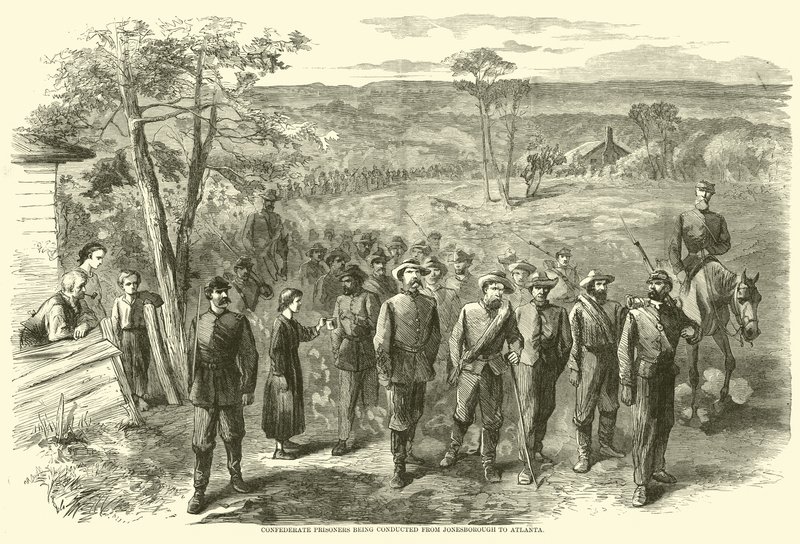 1864年9月、ジョーンズボローからアトランタまで指揮されていた南軍捕虜 作： アメリカの学校