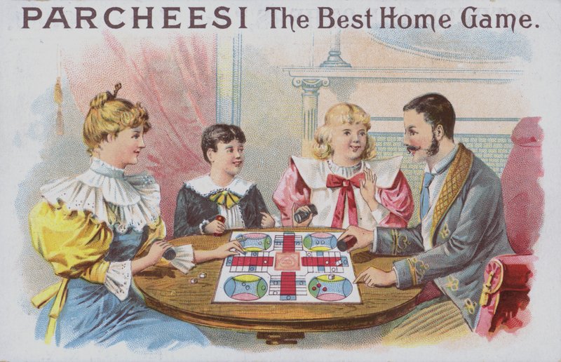 Parcheesiゲームをする家族（クロモリト 作： アメリカの学校
