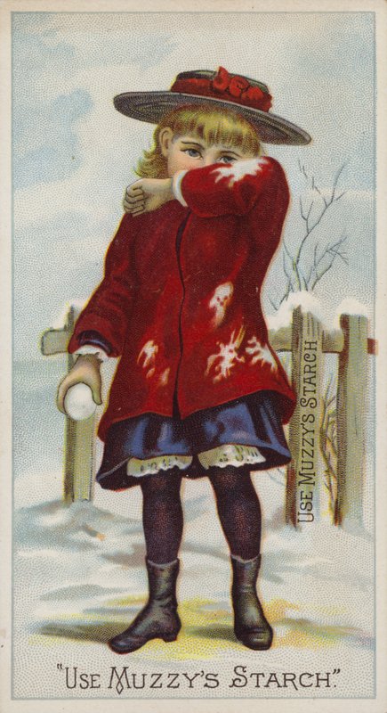 顔をシールドする手に雪玉を持つ少女 作： アメリカの学校