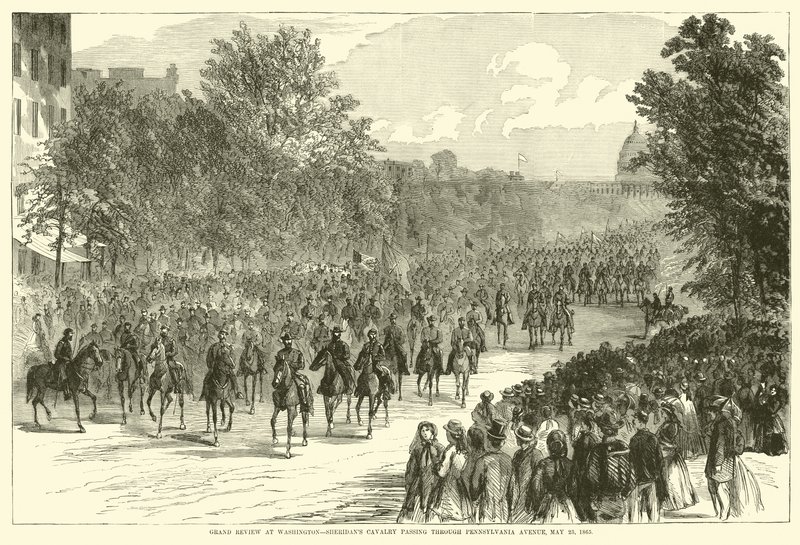 1865年5月23日、1865年5月23日、ペンシルベニアアベニューを通過するシェリダンのワシントン騎兵隊のグランドレビュー 作： アメリカの学校
