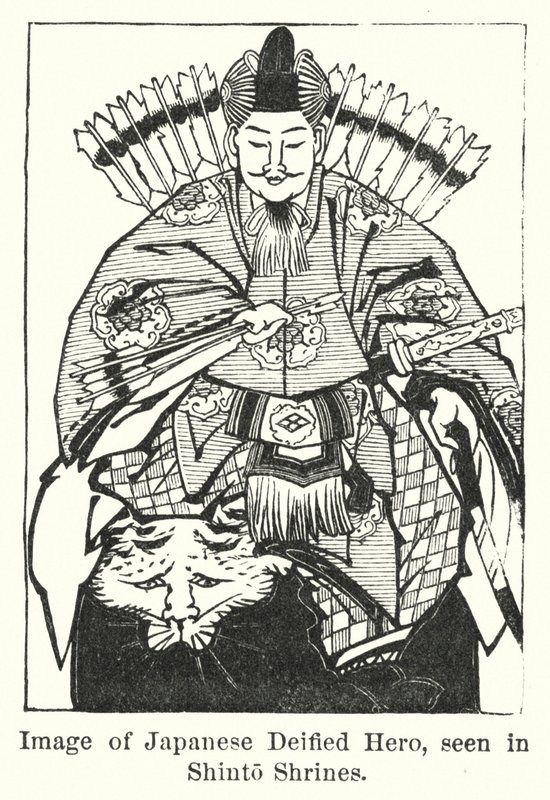神社で見られる日本の神格化されたヒーローのイメージ（彫刻 作： アメリカの学校