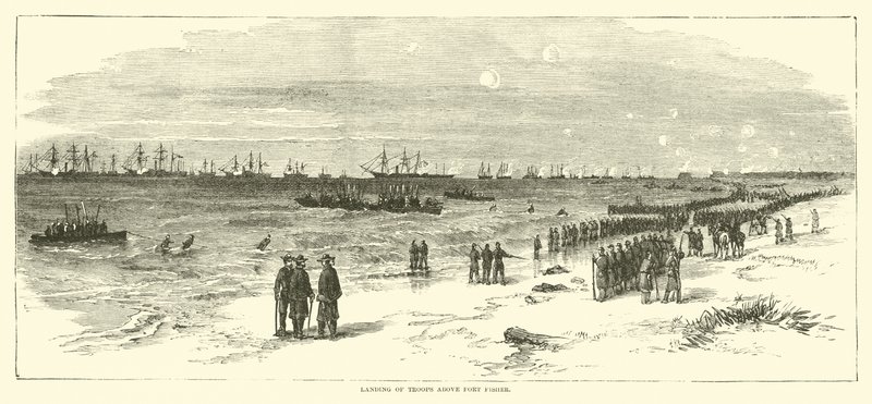 1865年1月、フォートフィッシャー上空に部隊が上陸 作： アメリカの学校