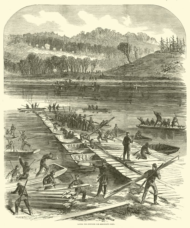1863年4月、セジウィック軍団のポンツーンを置く 作： アメリカの学校