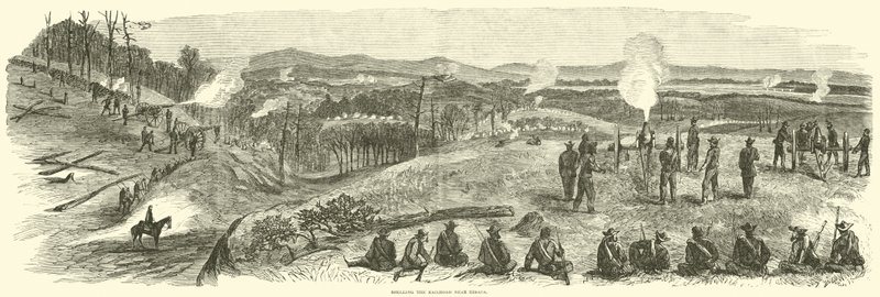 1864年5月、レサカ近くの鉄道を砲撃 作： アメリカの学校