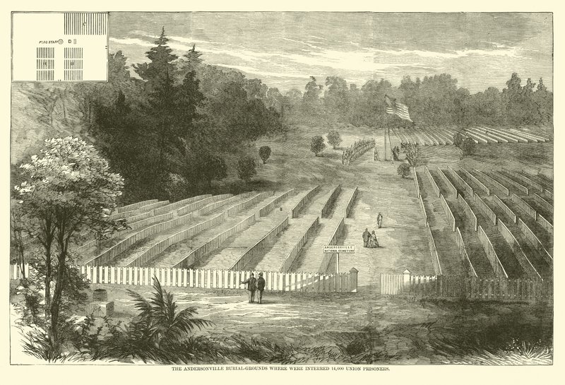 1865年5月に14,000人の北軍捕虜が埋葬されたアンダーソンビルの埋葬地 作： アメリカの学校