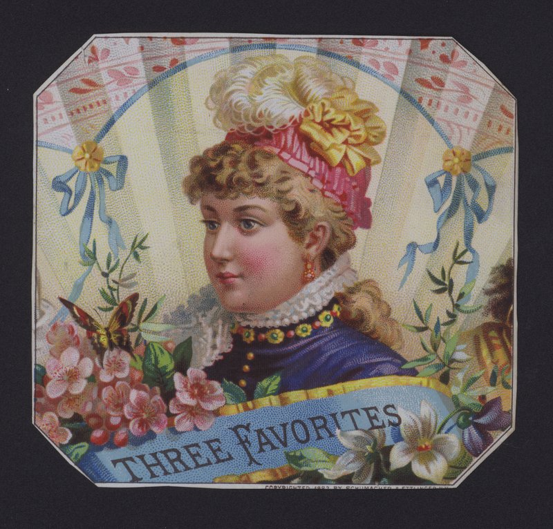 Three Favorites、葉巻ラベル (クロモリソ) 作： アメリカの学校