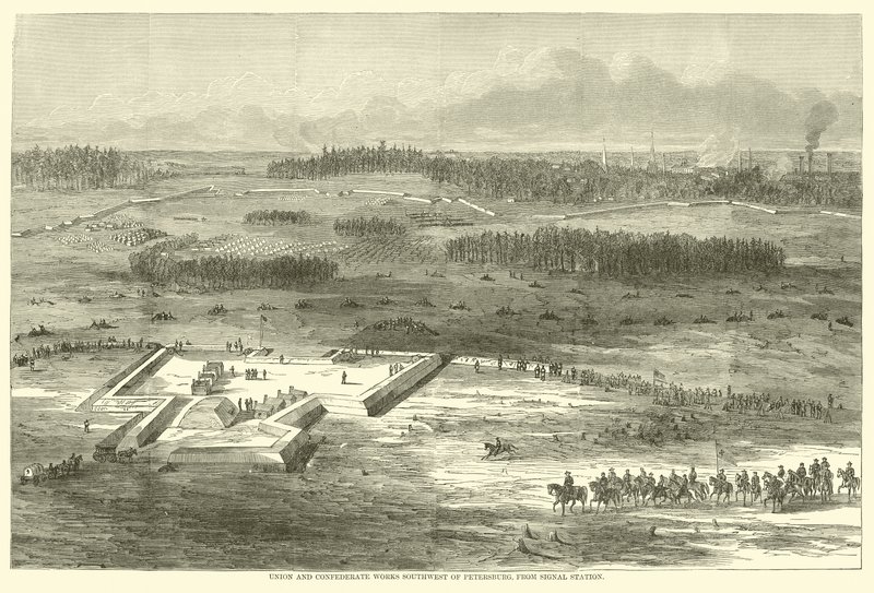 1865年3月、信号機駅から北軍と南軍がピーターズバーグ南西部で作業 作： アメリカの学校