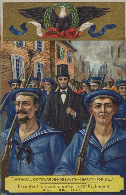 悪意をなしに向けて;すべての慈善団体と。リンカーン大統領がリッチモンドに入国、1865年4月4日 作： アメリカの学校