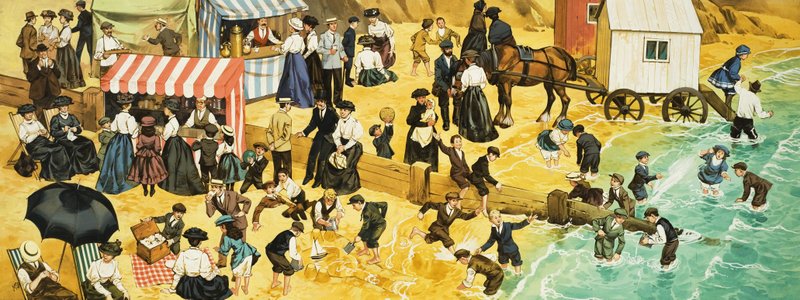 ヴィクトリア朝またはエドワーディアンのビーチシーン 作： アンガス・マクブライド