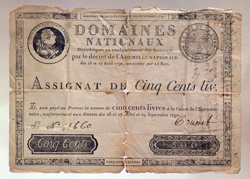美品+　フランス革命紙幣・アッシニア　1794年　大型500リーヴル　P-A77 Anonymous_Anonymous_-