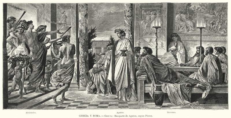 古代ギリシャ、プラトンによるアガソンの宴（リトグラフ 作： アンゼルム・フォイエルバッハ