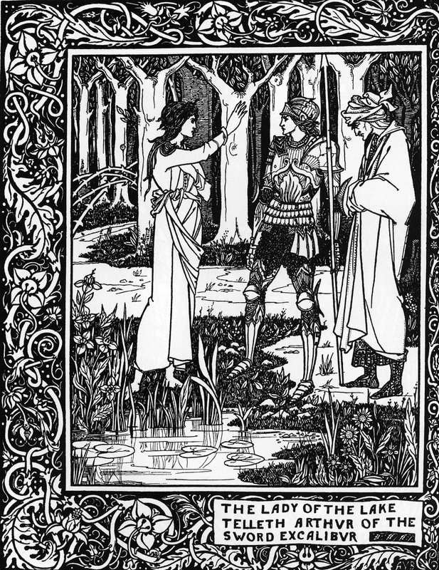 オーブリービアズリー　大判ラインブロック『アーサー王物語 エクスカリバーの返還』 Aubrey_Beardsley_-