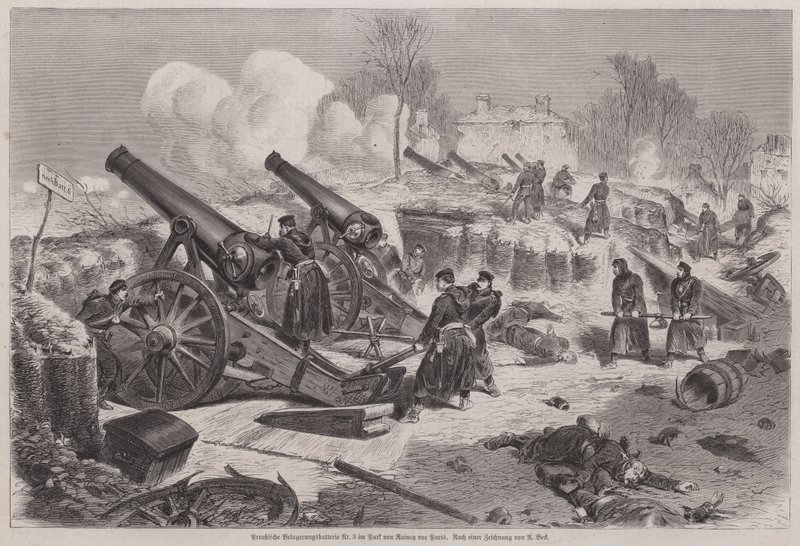 普仏戦争のパリ包囲戦の際、ル・ランシー公園に設置されたプロシア軍の砲台 作： オーガスタス・J・ベック