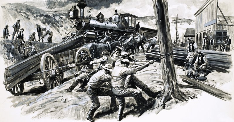 1873年、ワシントン州を走る鉄道 作： CL ダウティ