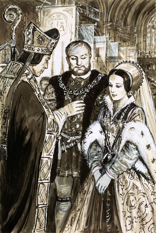 ヘンリー8世とアン・ブーリンの結婚（紙にグワッシュ） 作： CL ダウティ