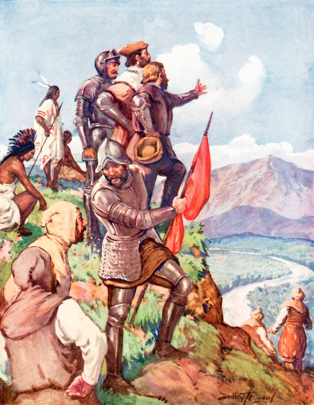 Jacques Cartier reivindica o Canadá para a França (litho colorida) 作： C・ダドリー・テナント