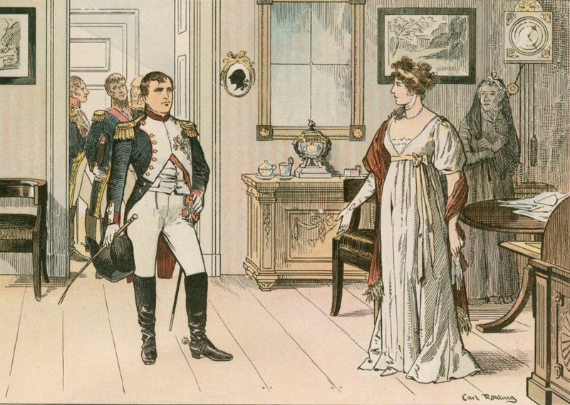 1807年、ティルシットの2番目の条約の調印中にティルシットでプロイセンの女王ルイーズ（1776-1810）とナポレオン1世（1769-1821） 作： カールブランク