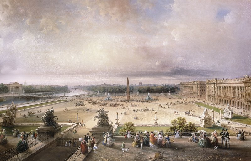 パリ・コンコルド広場 水彩画 Y. Illeni コンコルド広場、パリ、1853
