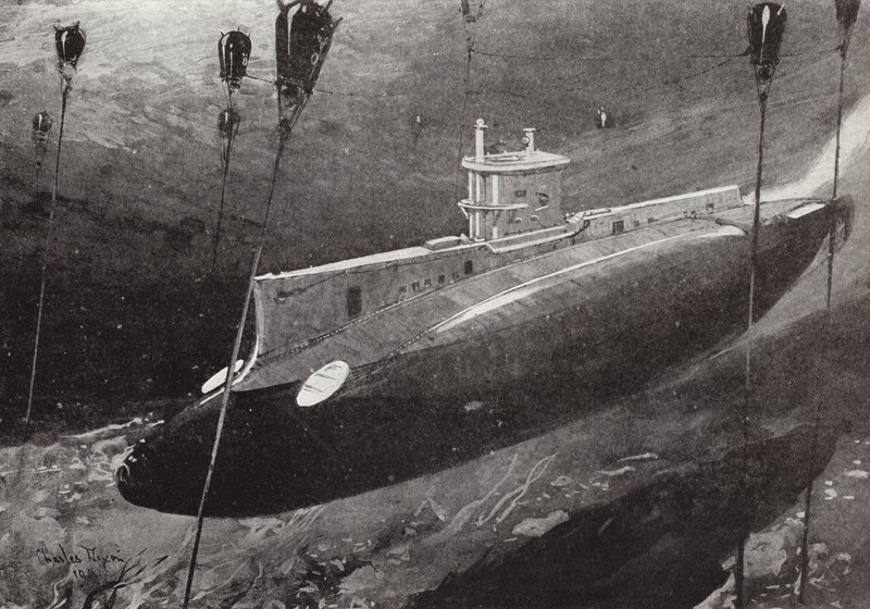 中尉-1915年4月27日、ダーダネルを通過中にトルコの鉱山を回避した潜水艦E14のエドワードボイル司令官 作： チャールズ・エドワード・ディクソン