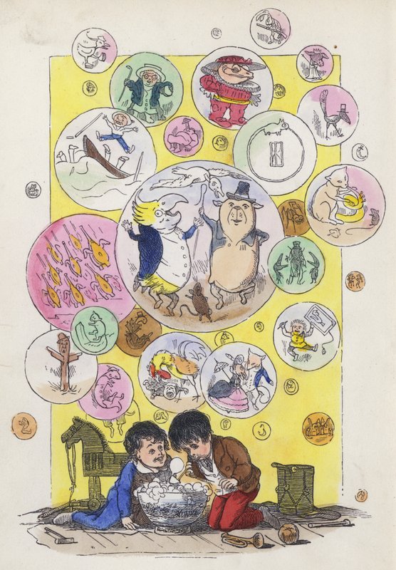 人物や風景の入ったシャボン玉を吹く子供たち（彩色彫刻 作： チャールズヘンリー（後）ベネット