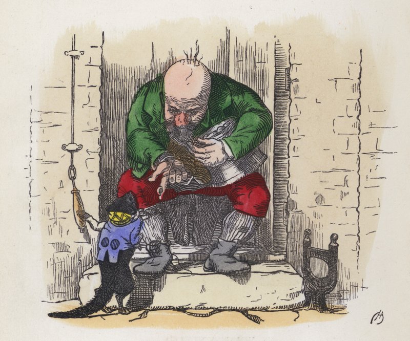 人の家の呼び鈴を鳴らす小さな黒猫（彩色彫刻 作： チャールズヘンリー（後）ベネット