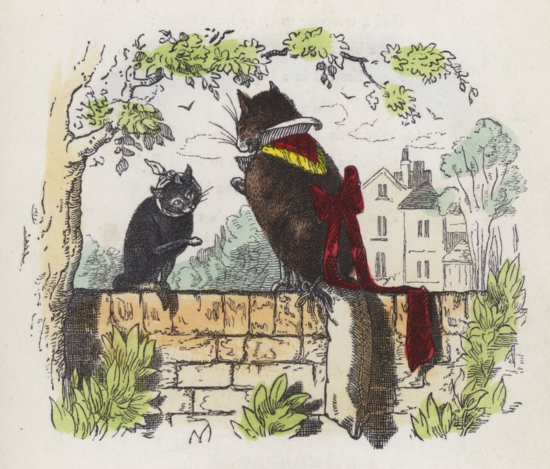 庭の壁に描かれた2匹の猫（彩色済み彫刻 作： チャールズヘンリー（後）ベネット