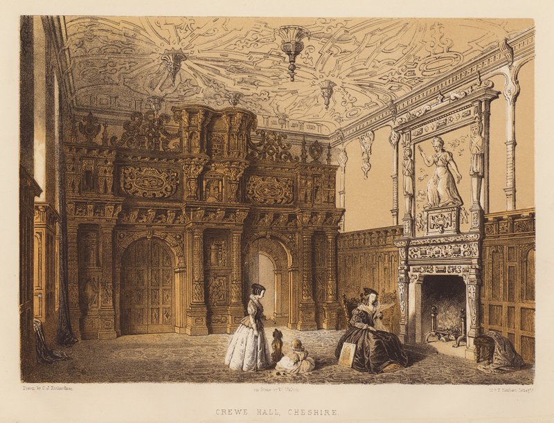 Crewe Hall、チェシャー（アクアティント） 作： チャールズ・ジェームズ・リチャードソン