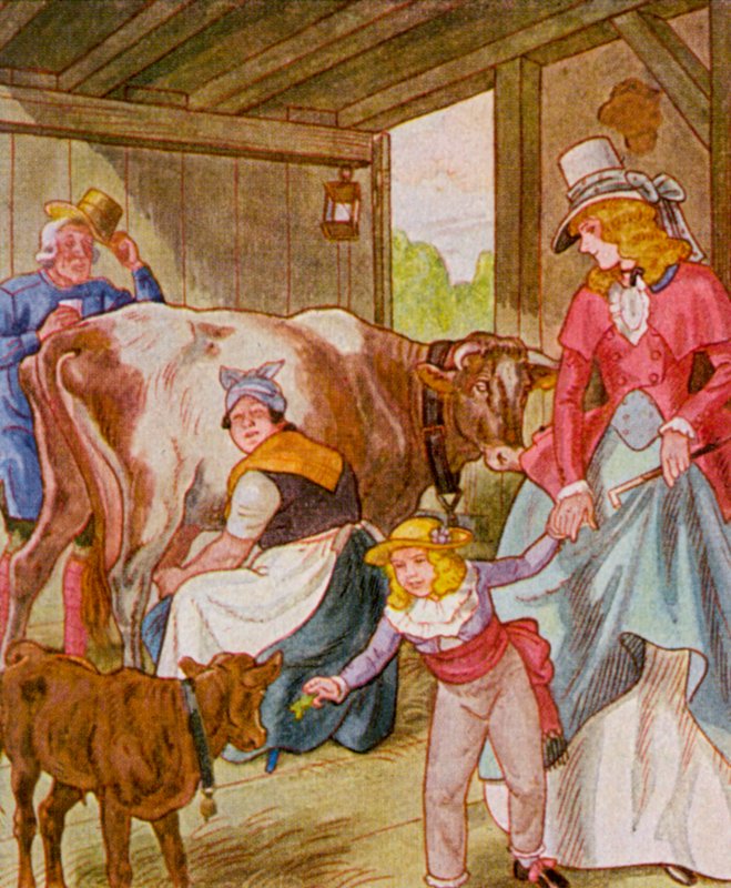 牛小屋訪問（カラーリトグラフ） 作： クリストフ (1856-1945)