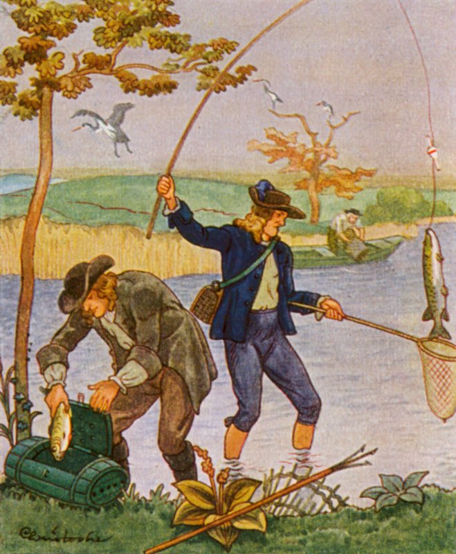 釣りと釣り（カラーリトグラフ） 作： クリストフ (1856-1945)