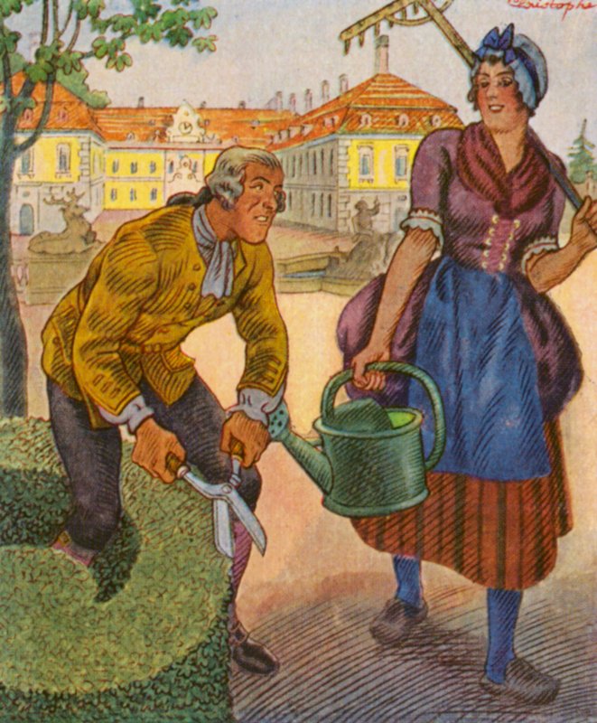 シュロスガルトナー／城の庭師（カラーリトグラフ） 作： クリストフ (1856-1945)