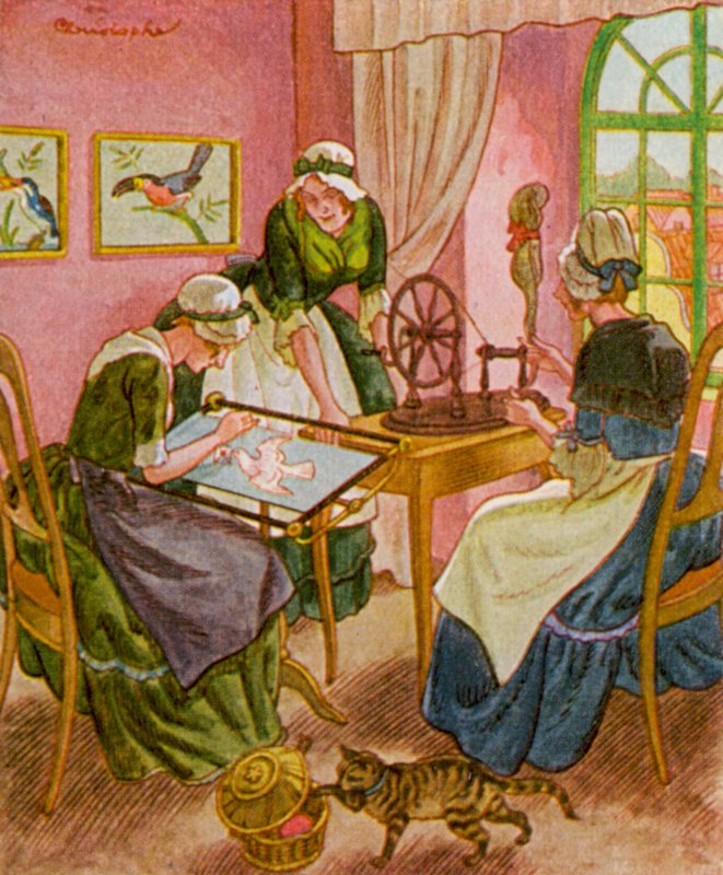ステッカー職人と紡績工（カラーリトグラフ） 作： クリストフ (1856 1945)