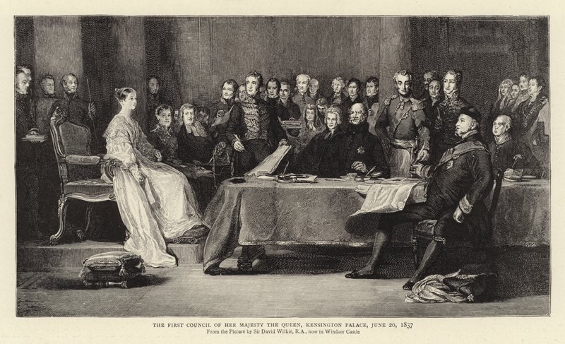 1837年6月20日、女王陛下の最初の評議会、ケンジントン宮殿 作： デビッド・ウィルキー