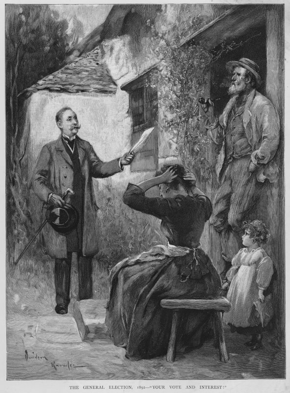 1892年イギリス総選挙のキャンペーンでの投票依頼（リトグラフ 作： デビッドソン・ノウルズ