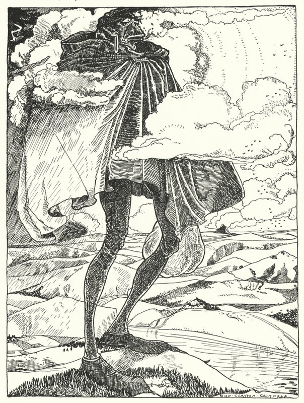 "We saw the Giant stalk over the hill-tops, carrying his dinner in a bag" (e.g. "We saw the Giant stalk over the hill-tops, carrying his dinner in a bag") 作： ディオン・クレイトン・カルスロップ