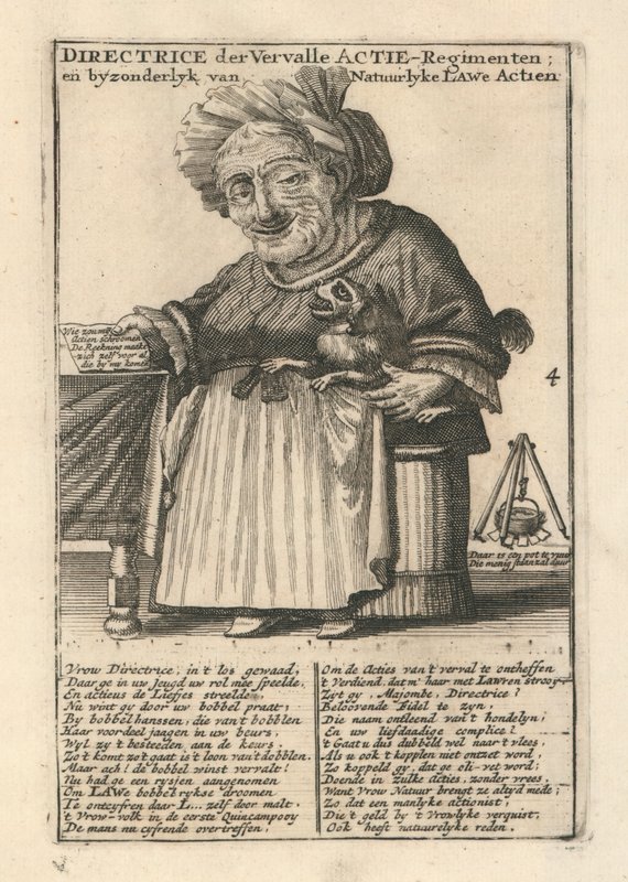 衰退したストック連隊の指揮官、ミシシッピ・バブルの風刺版画 作： オランダ語学校