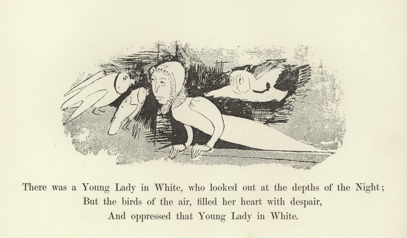 夜の深みを見つめるホワイトの若い女性がいました 作： エドワード・リア
