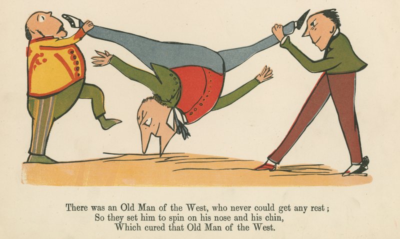 1875年頃、ロンドンのフレデリックウォーンアンドカンパニー発行の「A Book of Nonsense」から、休むことができない西洋の老人がいました。 作： エドワード・リア