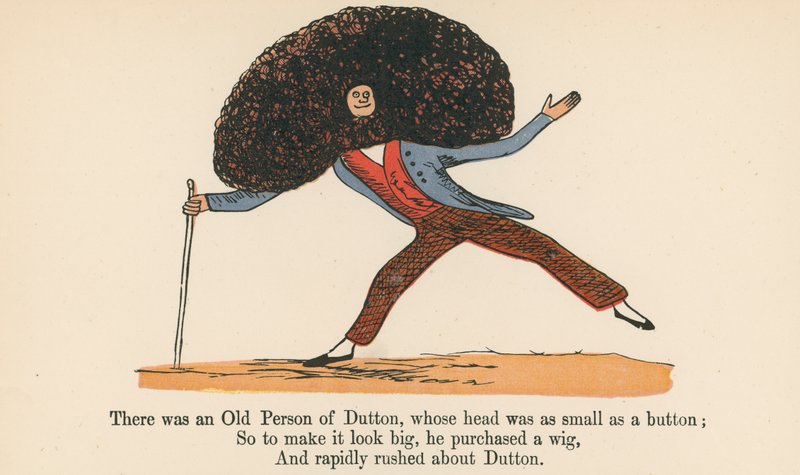 1875年頃にロンドンのフレデリックウォーンアンドカンパニーから出版された &39;A Book of Nonsense&39;から、頭がボタンのように小さいダットンの老人がいました。 作： エドワード・リア