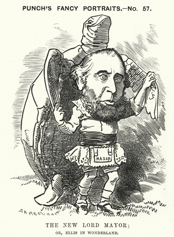 パンチの漫画。1881年にロンドン市長に就任したジョン・エリス卿(彫刻) 作： エドワード・リンリー（後）サンボーン